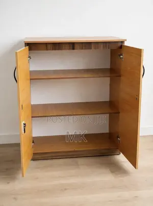 2-Door Storage Cabinet with 3 Shelves & Key Lock - Brown