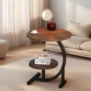 Modern 2-Tier C-Shape Side Table - Walnut Brown