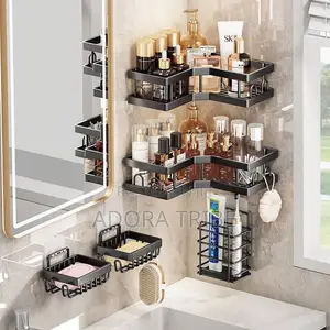 5-in-1 Bathroom Rack - Black Metal Shower Caddy