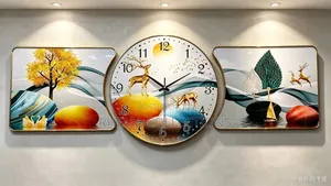 3-Piece Luxury Wall Clock Set - Nature Artwork