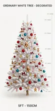 Christmas Tree White Ordinary 5ft - Pre-Decorated - 1