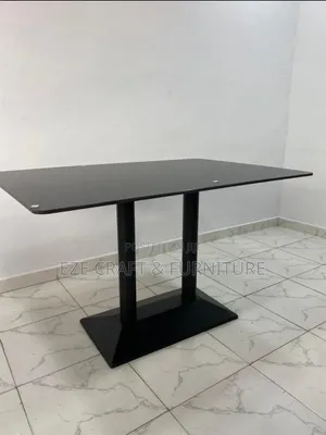 Modern Marble Dining Table with Black Double Stand