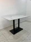 Modern Marble Dining Table with Black Double Stand - 2