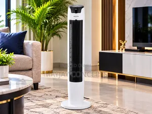 MAXI 44-Inch White Tower Fan 45W, Mai Saurin Gudu 6, Mai Jirgin Lokaci 12-Hour