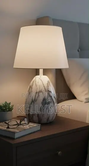 Modern Bedside Lamp - Wooden Base, Cream Shade