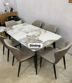 Home Interiors 6-Seater Dining Table - Glossy Multicolored Marble