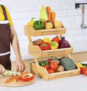 3-Tier Bamboo Rack Don Adana Abinci da Kayan Lambu