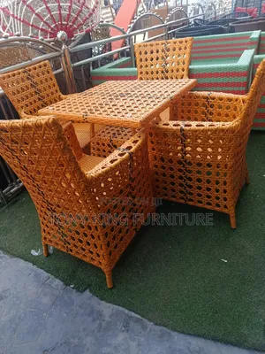 4-Seater Brown Rattan Outdoor Dining Set with Square Table
