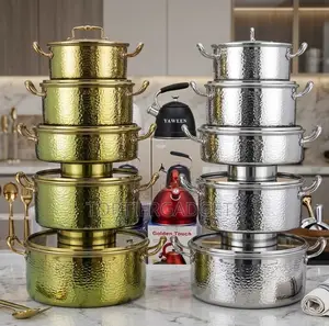 Uakeem 10-Piece Rose Gold Hammered Induction Pot Set