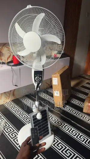 GE Rechargeable Fan with Solar, 9 Speeds, LED Bulbs, USB, Timer