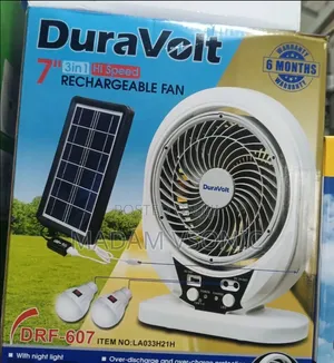 Duravolt 7" Rechargeable Table Fan with Solar Panel & Bulb