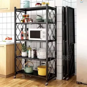 5-Tier Foldable Kitchen Storage Rack with Wheels