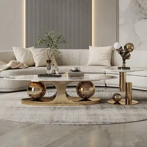 2-in-1 Golden Marble Center Table