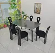Executive Minimalist Sintered Stone Oval Dining Table with 6 Chairs - 1