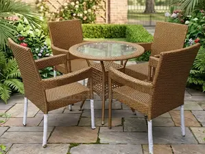 5-Piece Modern Woven Rattan Outdoor Dining Set