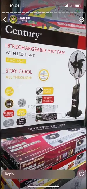 Century 18" Rechargeable Mist Fan