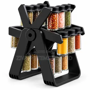 18-Jar Rotating Spice Rack Organizer - Black