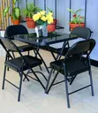 Foldable Outdoor Table and Chairs Set (Black) - 3