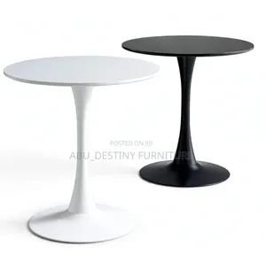 Tulip Round Side Table - White & Black Pair