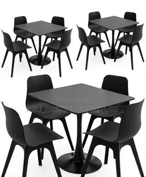 4-Seater Café Set - Square Tulip Table & Black Chairs