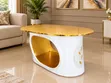 Luxury Engineered Marble Oval Center Table - White & Gold - 2